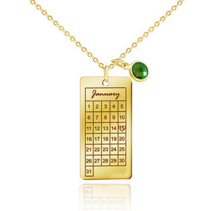 Personalized Birthstone Name Memorial Calendar Necklace