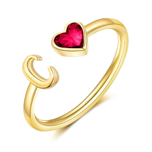 Personalized Initial Heart Birthstone Memorial Ring - Gift For Christmas