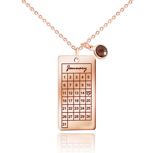 Personalized Birthstone Name Memorial Calendar Necklace