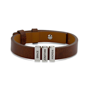 Personalized Men's Leather Bracelet With Custom Silver Beads