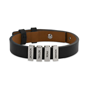 Personalized Men's Leather Bracelet With Custom Silver Beads