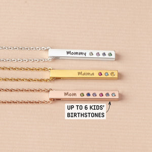 Personalized Grandma Mom Family Birthstone Bar Necklace