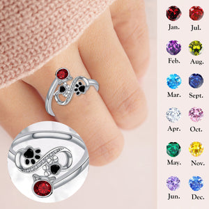 Custom Paw Print Birthstone Ring, Gift for Pet Lovers
