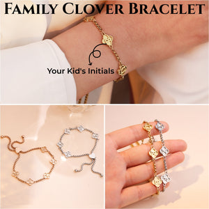 Personalized Family Clover Custom Initial Bracelet - Gift For Grandma/Mom