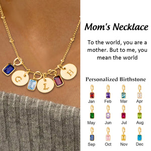 Personalized Rectangle Birthstone Initial Necklace For Mom Grandma