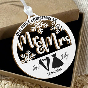 First Christmas Couple Merry & Married - Custom Wooden Ornament
