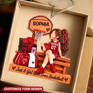 Personalized Basketball Girl Ornament, Custom Name & Color Basketball Ornament