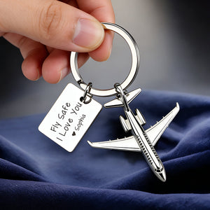 Custom Engraved Fly Safe Keychain, Gifts for Airplane lover