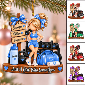 Personalized Gym Girl Christmas Ornament, Custom Name, Fitness Lover Gift