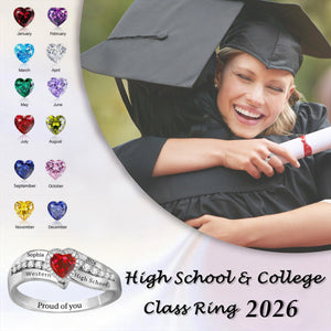 Personalized Birthstone Ring Class of 2026 Engraved Graduation Gift