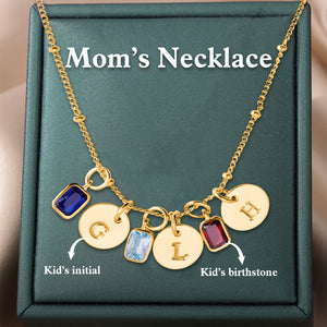 Personalized Rectangle Birthstone Initial Necklace For Mom Grandma