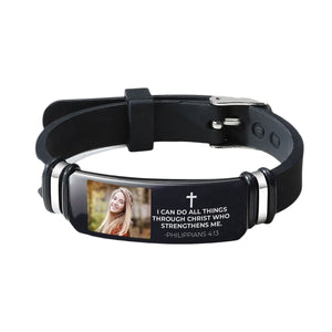 I Can Do All Things Christian Bible Faith Gift - Personalized Photo Bracelet