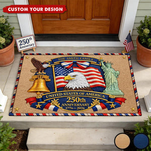 Personalized America Anniversary Family Doormat, 4th Of July Keepsake