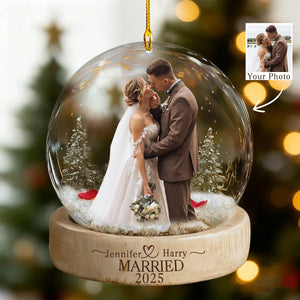 Personalized Photo Engagement Acrylic Ornament, Newlywed Couple Gift