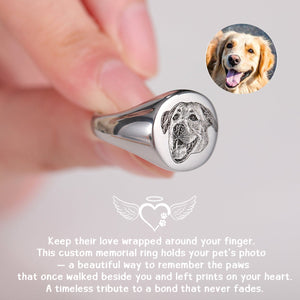 Personalized Dog Portrait Signet Ring, Pet Memorial Gift