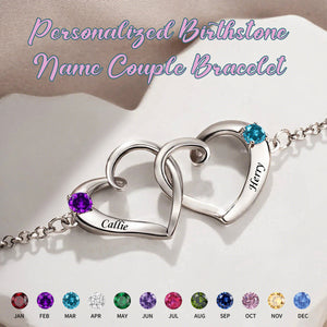 Personalized Heart-Shaped Name Birthstone Couple Bracelet