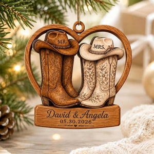 Personalized Couple Cowboy Boots Ornament, Western Wedding Gift For Couples