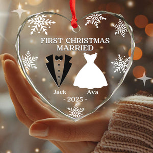 First Christmas As Mr. & Mrs. - Custom Heart Glass Ornament