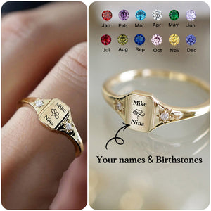 Personalized Custom Names & Birthstone Ring, Anniversary Gift for Couples