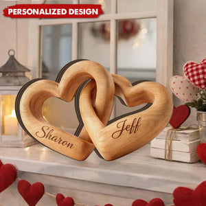 Personalized Interlocking Hearts Couple Wooden Plaque, Anniversary Gift