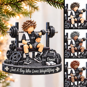 Personalized Weightlifting Christmas Ornament, Custom Name Boy Gym Ornament, Gift for Fitness Lover