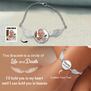 Personalized Round Custom Pictures Angel Wings Bracelet - Gift For Christmas