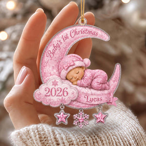 Personalized Baby's First Christmas Moon Acrylic Ornament, Custom Newborn Gift