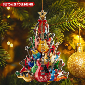 Personalized Name Guitar Ornament, Christmas Gift for Guitar Players
