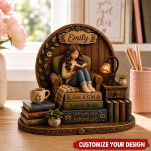 Personalized Wooden Book Lover Block, Just A Girl Who Loves Books Wooden Figurine
