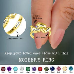 Personalized Mom 1-4 Family Footprint Birthstones And Names Ring