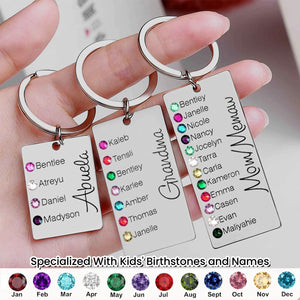 Personalized Grandma Mom 1-12 Family Birthstones Keychain For Christmas