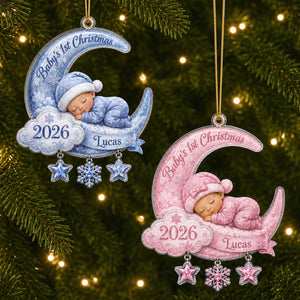 Personalized Baby's First Christmas Moon Acrylic Ornament, Custom Newborn Gift