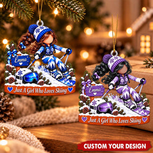 Personalized Snowboarding Girl Ornament, Winter Sports Keepsake For Her