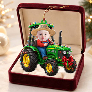 Personalized Baby Excavator Christmas Ornament, Custom Construction Vehicle Gift