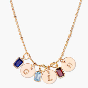 Personalized Rectangle Birthstone Initial Necklace For Mom Grandma