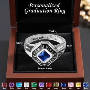 Class of 2026 Ring, Personalized Engraved Birthstone Senior Ring
