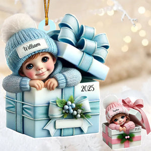 Kid Boy Girl Inside Gift Box Personalized Acrylic Ornament