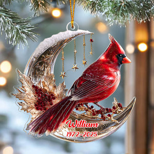 Personalized Cardinal And Moon Ornament, Memory Gift
