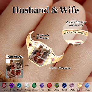 Love You Forever - Custom Photo & Birthstone Couple Ring