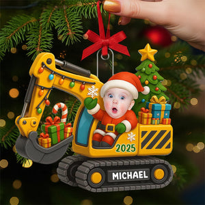 Personalized Photo Baby On Excavator Ornament