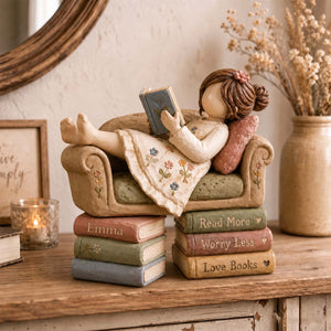 Personalized Book Lover Girl Wooden Plaque, Custom Name Reading Gift