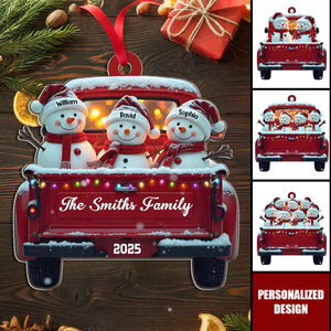 Personalized Snowman Family Christmas Ornament, Red Truck Christmas Ornament