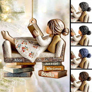 Personalized Book Lover Christmas Ornament, Custom Boy Or Girl Reading Gift