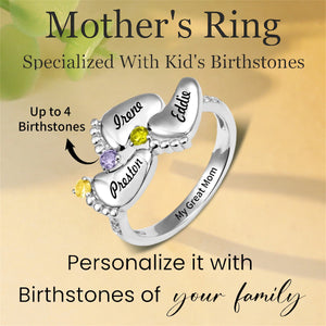 Personalized Mom 1-4 Family Footprint Birthstones And Names Ring