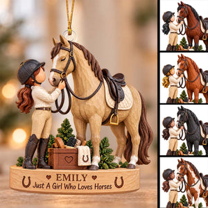 Personalized Girl And Horse Ornament,Custom Name Gift,Equestrian Horse Lover Christmas Gift
