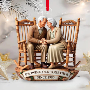 3D Effect Old Couple Sitting On Rocking Chairs Together Personalized Acrylic Ornament