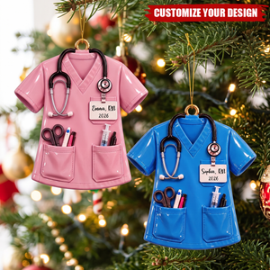Personalized Nurse Scrub Uniform Christmas Acrylic Ornament