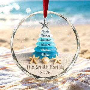 Custom Family Beach Ornament – Personalized Seashell Christmas Ornament With Names, Coastal Holiday Gift