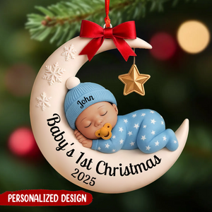 Personalized Baby’s First Christmas Ornament, Moon Acrylic Keepsake