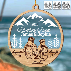 Personalized Hiking Couple Ornament, Traveling Outdoors Gift